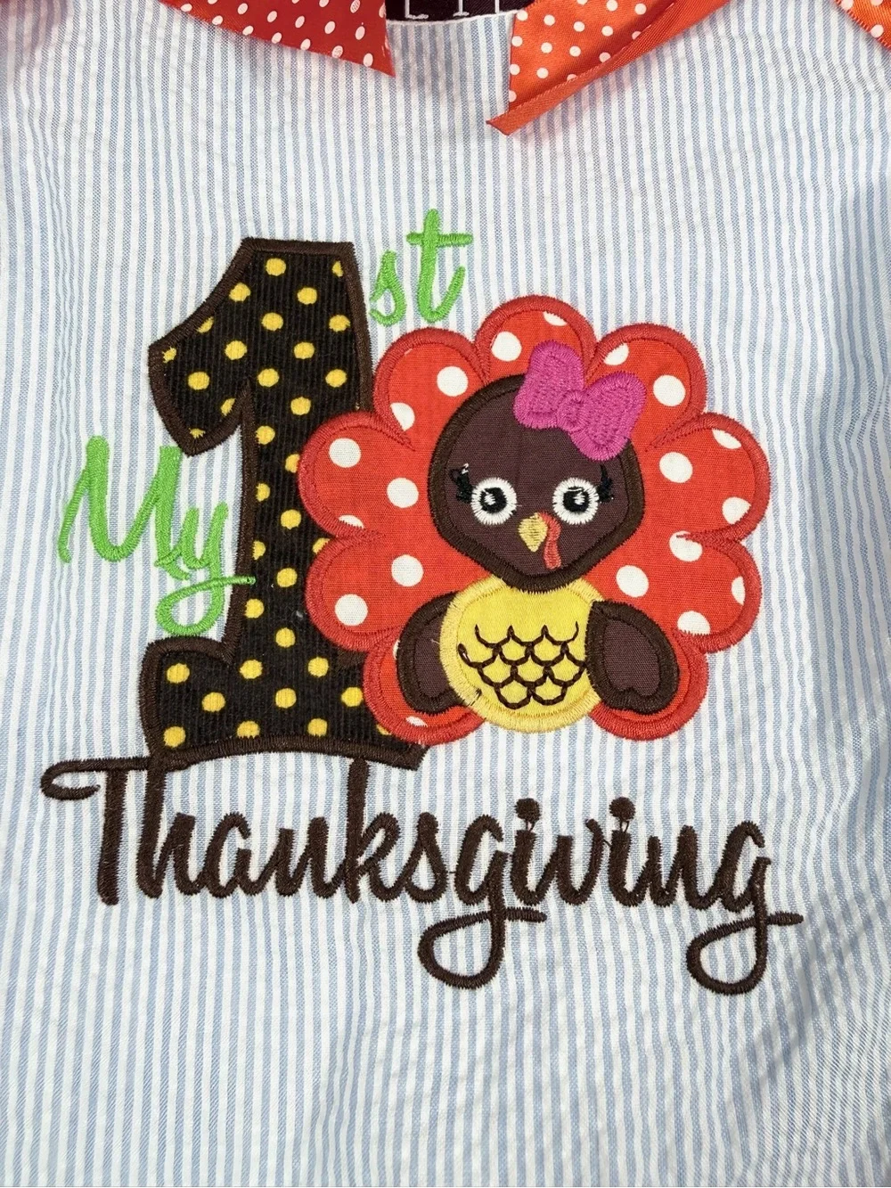 LIL CACTUS Girls 1st Thanksgiving Turkey Seersucker Dress Size 6-12M Boutique